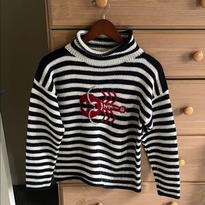 Striped Navy and White Sweater with Red Accent